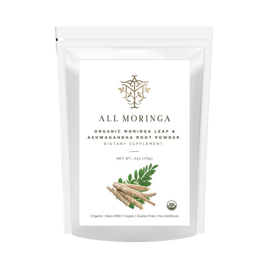Organic Moringa & Ashwagandha Powder – Adaptogenic Superfood for Stress & Energy 4oz USDA Organic, Non-GMO